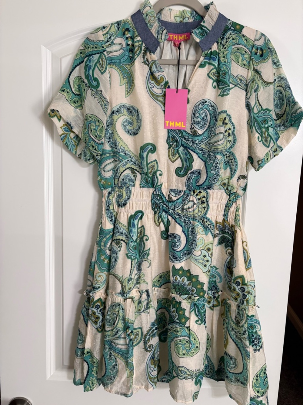 THML Cream Dress with Green Paisley Print